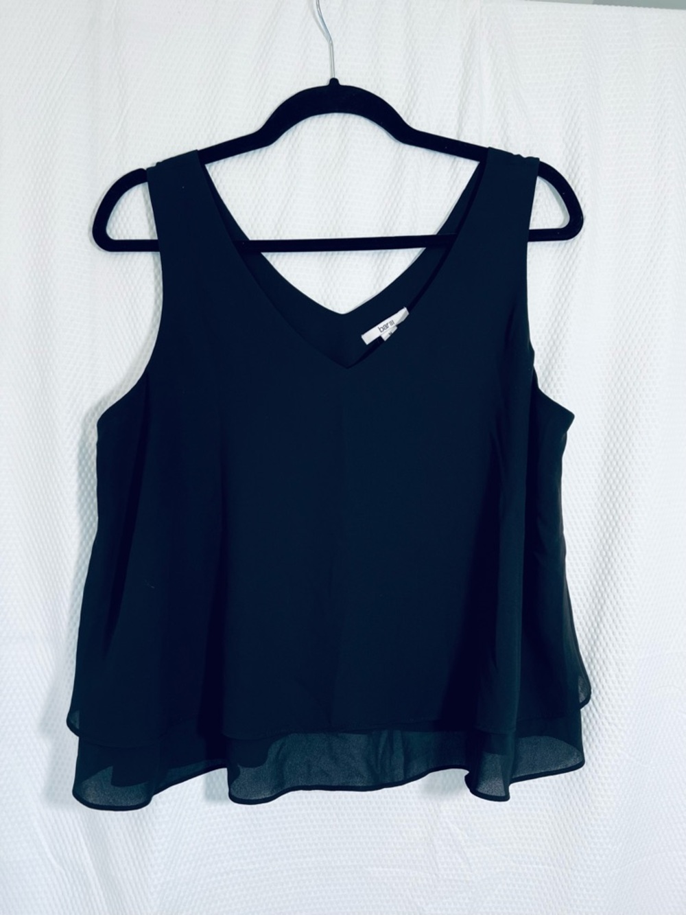 Bar III Black V-Neck Layered Chiffon Tank